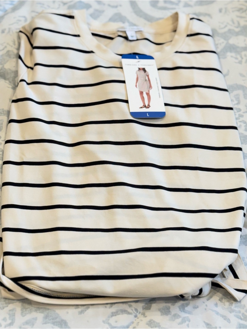Threads 4 Thought Striped Wrap Dress , Tie Accent , Short Sleeve White/ Black - Picture 14 of 14